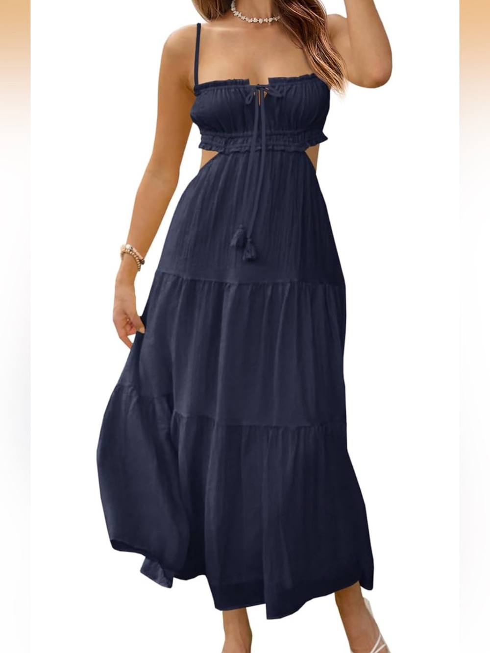 Navy Blue Spaghetti Strap Maxi Dress